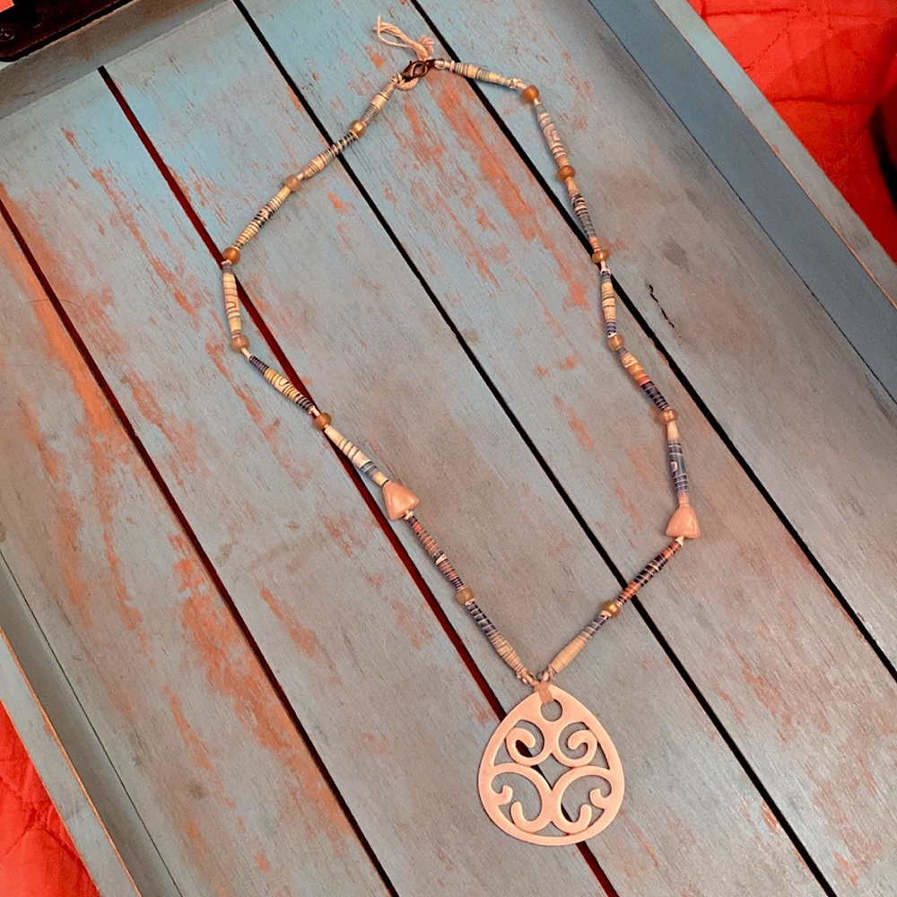 Newspaper bead necklace made in Haiti